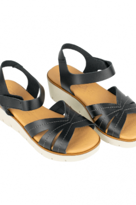 Sandalias Casuales Piel Blanco Negro Plata Cuña Corte Mariposa Velcro Kaola 2449