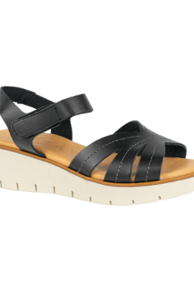 Sandalias Casuales Piel Blanco Negro Plata Cuña Corte Mariposa Velcro Kaola 2449