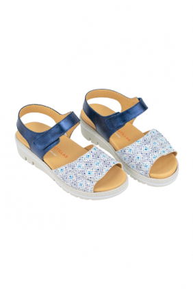 Sandalias Cómoda de Cuña Azul Marino y Beis 36140