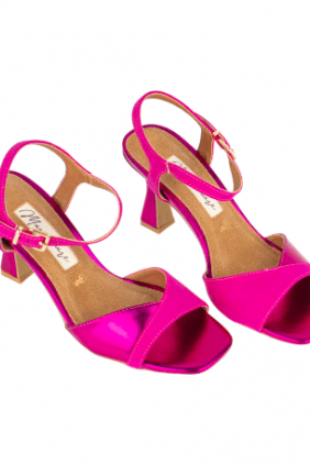 Sandalias de Vestir Mujer Verano Fucsia Verde y Beis Antelina y Metalizado Plantilla Piel Maria Mare 68439