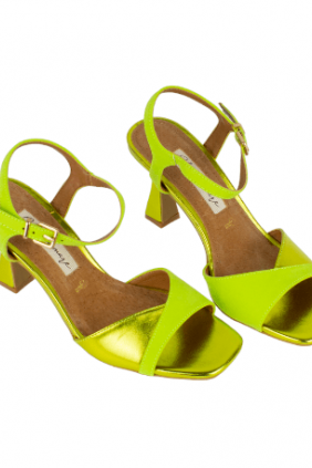 Sandalias de Vestir Mujer Verano Fucsia Verde y Beis Antelina y Metalizado Plantilla Piel Maria Mare 68439