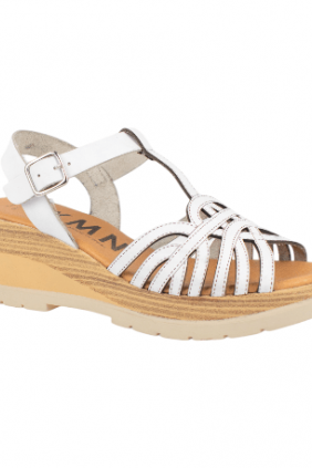 Sandalias Mujer Estilo Cangrejera Blanco y Dorado Piel Plantilla Gel Confort KMN F-1088