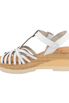 Sandalias Mujer Estilo Cangrejera Blanco y Dorado Piel Plantilla Gel Confort KMN F-1088