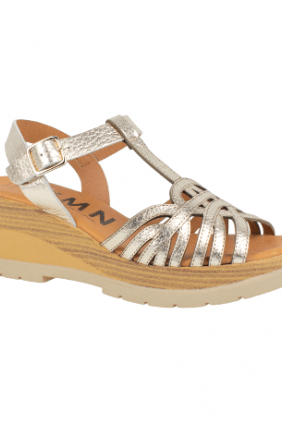 Sandalias Mujer Estilo Cangrejera Blanco y Dorado Piel Plantilla Gel Confort KMN F-1088