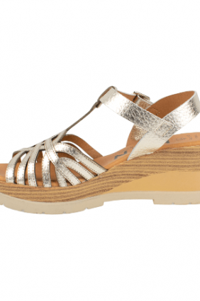 Sandalias Mujer Estilo Cangrejera Blanco y Dorado Piel Plantilla Gel Confort KMN F-1088