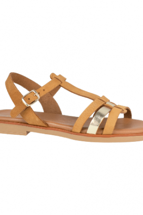 Sandalias Mujer Hielo y Camel Piel Plana Cuello T Studio Scarpe SN34386