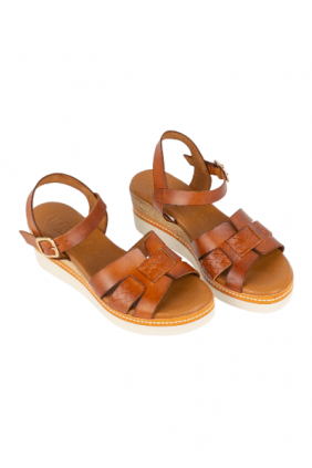 Sandalias Mujer Marron y Beis Piel Cuña Kaola 5540