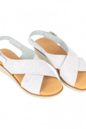 Sandalias Mujer Piel Grabada Beis Blanco y Negro Corte Cruzado Kaola 2275